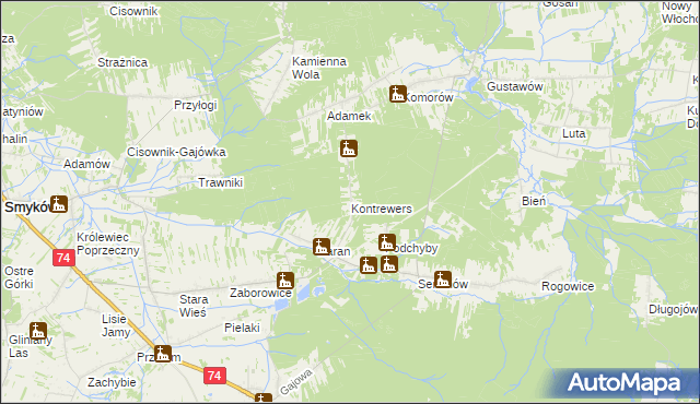 mapa Kontrewers gmina Mniów, Kontrewers gmina Mniów na mapie Targeo