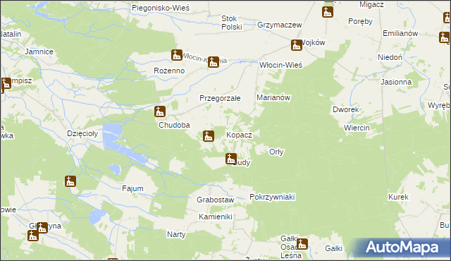 mapa Kopacz gmina Błaszki, Kopacz gmina Błaszki na mapie Targeo