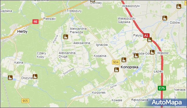 mapa Kopalnia gmina Konopiska, Kopalnia gmina Konopiska na mapie Targeo