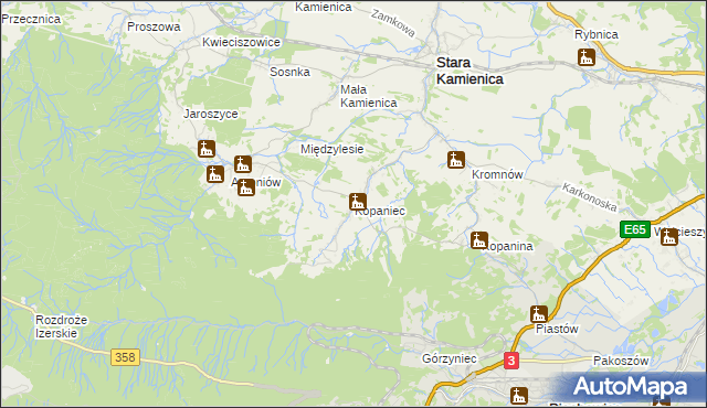 mapa Kopaniec gmina Stara Kamienica, Kopaniec gmina Stara Kamienica na mapie Targeo