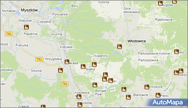 mapa Kopaniny gmina Włodowice, Kopaniny gmina Włodowice na mapie Targeo