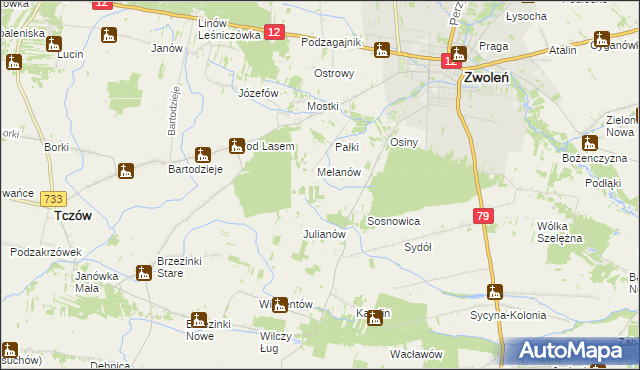 mapa Kopaniny gmina Zwoleń, Kopaniny gmina Zwoleń na mapie Targeo