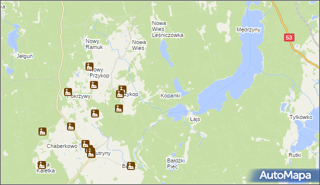 mapa Kopanki gmina Purda, Kopanki gmina Purda na mapie Targeo