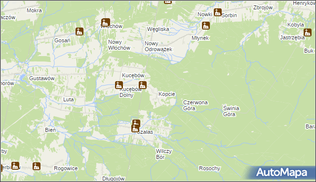 mapa Kopcie gmina Bliżyn, Kopcie gmina Bliżyn na mapie Targeo