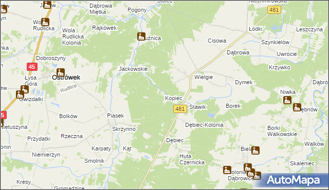 mapa Kopiec gmina Ostrówek, Kopiec gmina Ostrówek na mapie Targeo