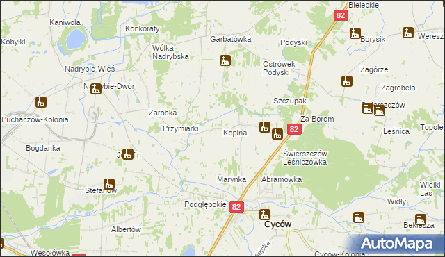 mapa Kopina gmina Cyców, Kopina gmina Cyców na mapie Targeo