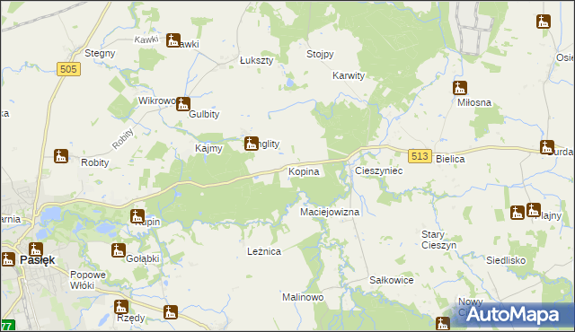 mapa Kopina gmina Pasłęk, Kopina gmina Pasłęk na mapie Targeo