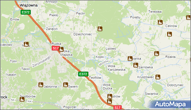 mapa Kopki gmina Wiązowna, Kopki gmina Wiązowna na mapie Targeo