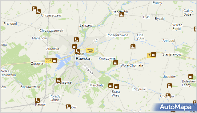 mapa Koprzywna, Koprzywna na mapie Targeo