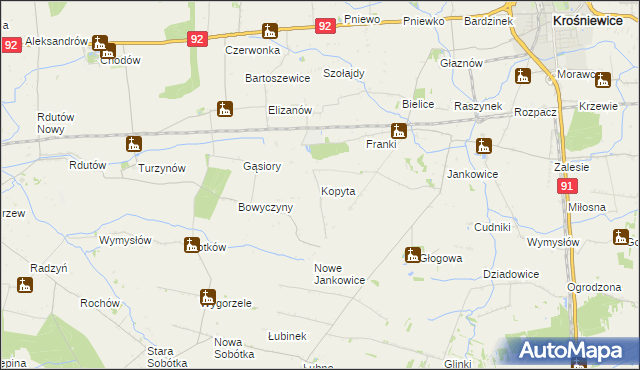 mapa Kopyta gmina Krośniewice, Kopyta gmina Krośniewice na mapie Targeo