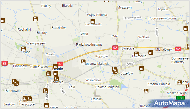 mapa Kopytów gmina Błonie, Kopytów gmina Błonie na mapie Targeo