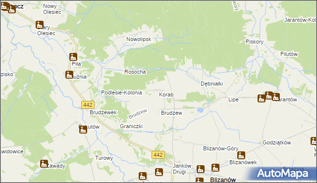 mapa Korab gmina Blizanów, Korab gmina Blizanów na mapie Targeo