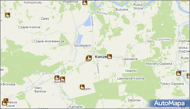 mapa Korczew powiat siedlecki, Korczew powiat siedlecki na mapie Targeo