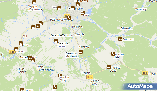 mapa Korczów, Korczów na mapie Targeo