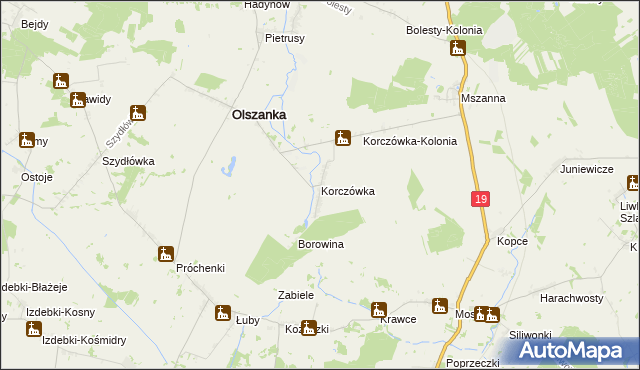 mapa Korczówka gmina Olszanka, Korczówka gmina Olszanka na mapie Targeo