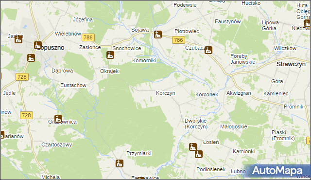 mapa Korczyn gmina Strawczyn, Korczyn gmina Strawczyn na mapie Targeo