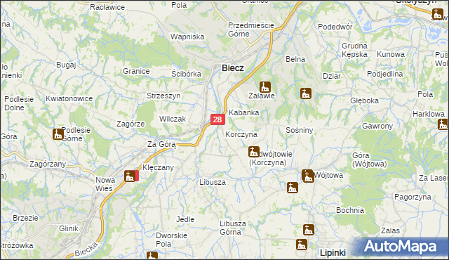 mapa Korczyna gmina Biecz, Korczyna gmina Biecz na mapie Targeo