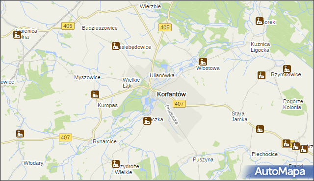 mapa Korfantów, Korfantów na mapie Targeo