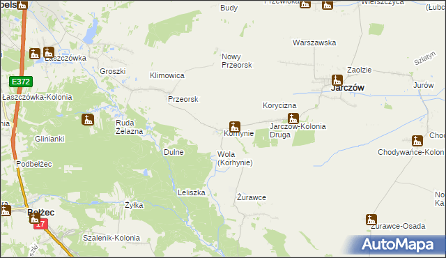 mapa Korhynie, Korhynie na mapie Targeo