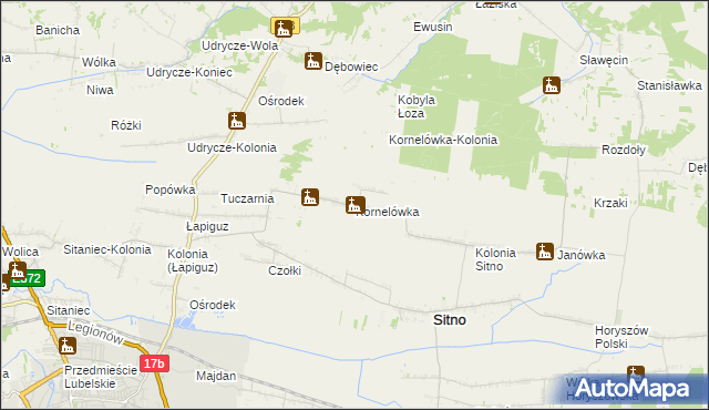 mapa Kornelówka gmina Sitno, Kornelówka gmina Sitno na mapie Targeo