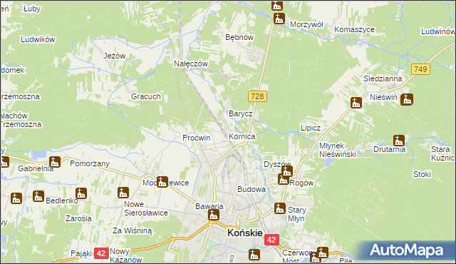 mapa Kornica, Kornica na mapie Targeo
