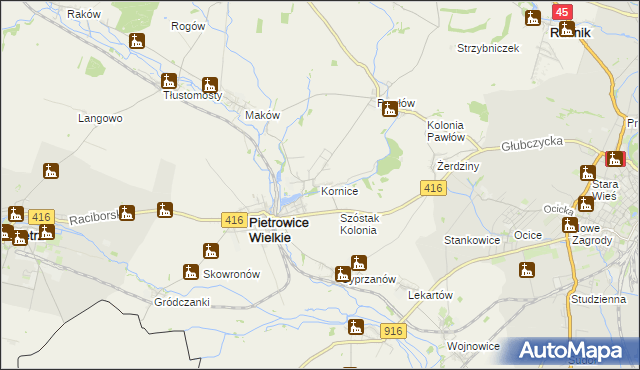 mapa Kornice, Kornice na mapie Targeo