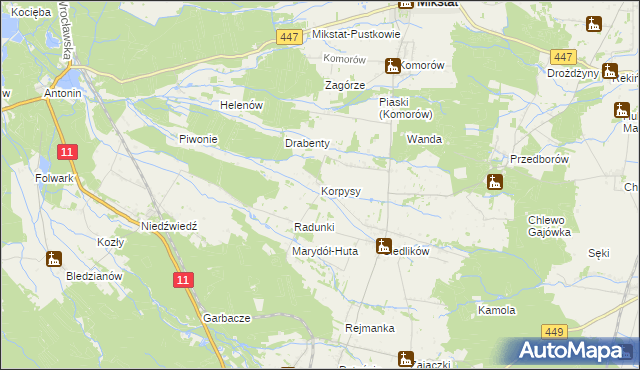 mapa Korpysy, Korpysy na mapie Targeo