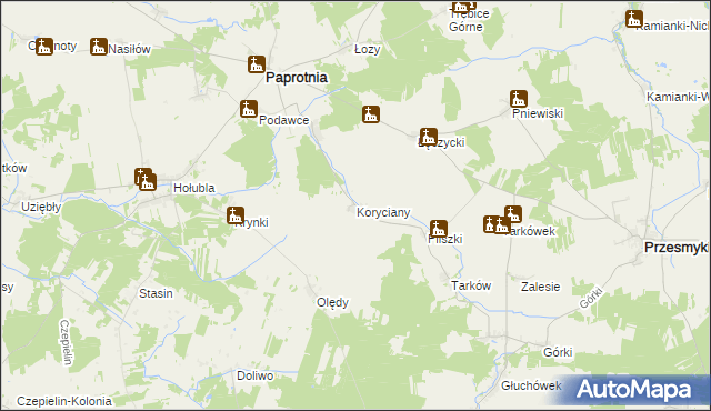 mapa Koryciany, Koryciany na mapie Targeo