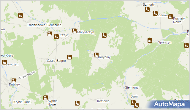 mapa Koryciny, Koryciny na mapie Targeo