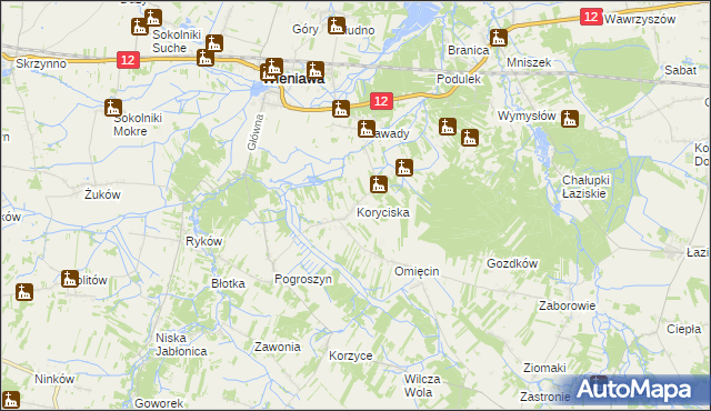 mapa Koryciska gmina Wieniawa, Koryciska gmina Wieniawa na mapie Targeo