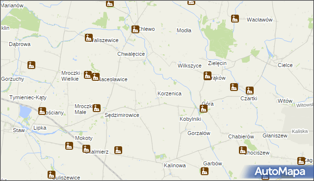 mapa Korzenica gmina Błaszki, Korzenica gmina Błaszki na mapie Targeo