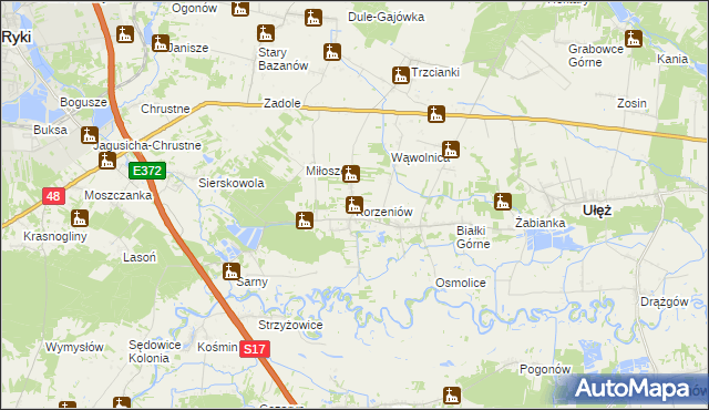 mapa Korzeniów gmina Ułęż, Korzeniów gmina Ułęż na mapie Targeo
