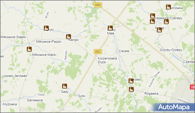 mapa Korzeniówka Duża, Korzeniówka Duża na mapie Targeo