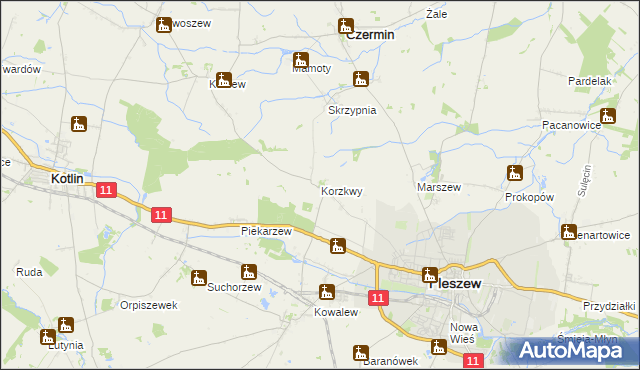 mapa Korzkwy, Korzkwy na mapie Targeo