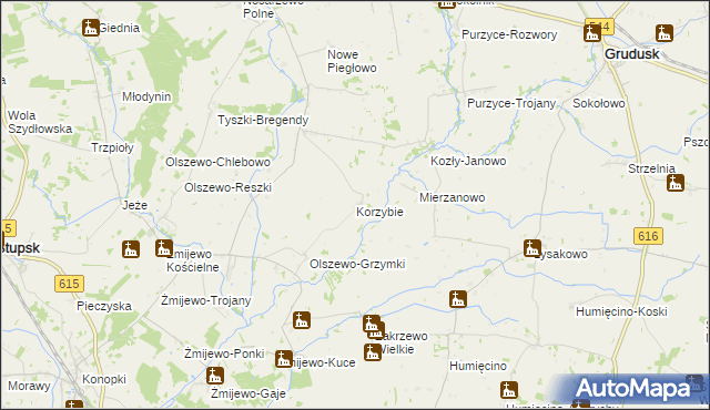 mapa Korzybie gmina Szydłowo, Korzybie gmina Szydłowo na mapie Targeo