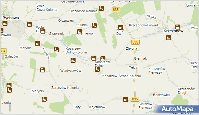 mapa Kosarzew Górny, Kosarzew Górny na mapie Targeo