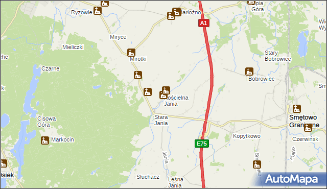 mapa Kościelna Jania, Kościelna Jania na mapie Targeo