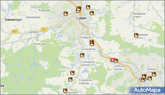 mapa Kościelnik gmina Lubań, Kościelnik gmina Lubań na mapie Targeo