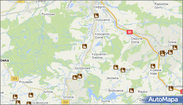 mapa Kościelniki Średnie, Kościelniki Średnie na mapie Targeo