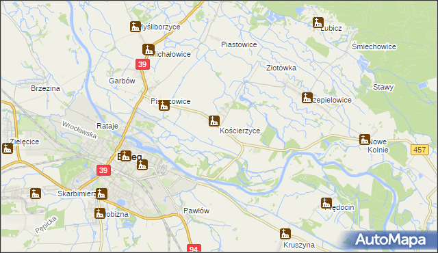 mapa Kościerzyce, Kościerzyce na mapie Targeo