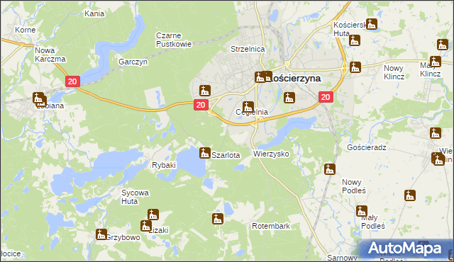 mapa Kościerzyna-Stare Nadleśnictwo, Kościerzyna-Stare Nadleśnictwo na mapie Targeo