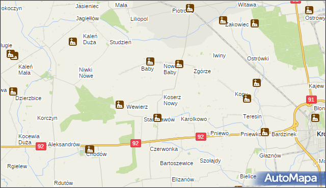 mapa Koserz Nowy, Koserz Nowy na mapie Targeo
