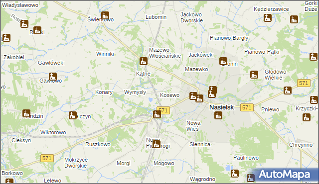 mapa Kosewo gmina Nasielsk, Kosewo gmina Nasielsk na mapie Targeo