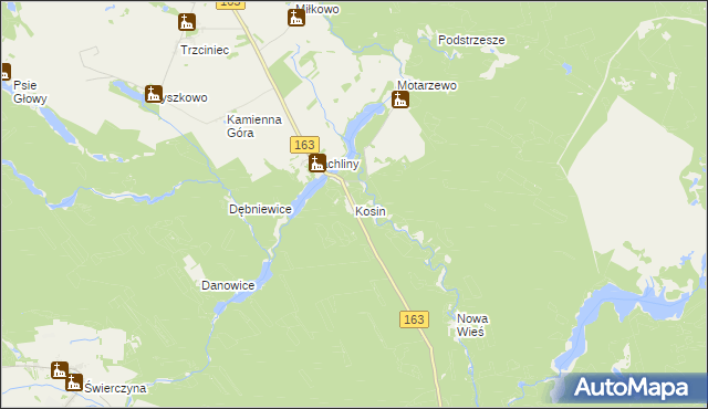mapa Kosin gmina Czaplinek, Kosin gmina Czaplinek na mapie Targeo