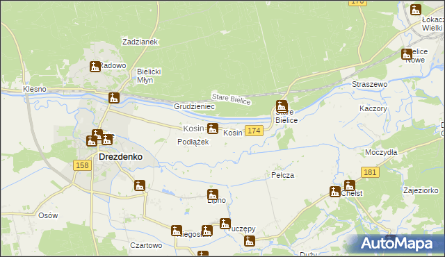 mapa Kosin gmina Drezdenko, Kosin gmina Drezdenko na mapie Targeo