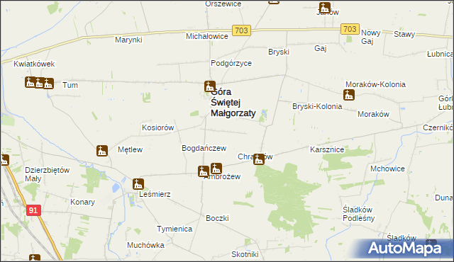 mapa Kosin gmina Góra Świętej Małgorzaty, Kosin gmina Góra Świętej Małgorzaty na mapie Targeo