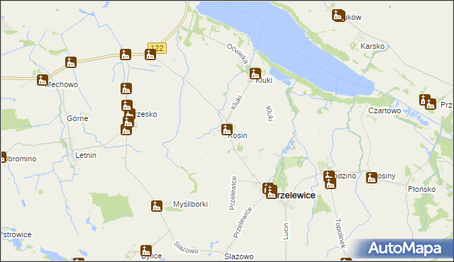 mapa Kosin gmina Przelewice, Kosin gmina Przelewice na mapie Targeo