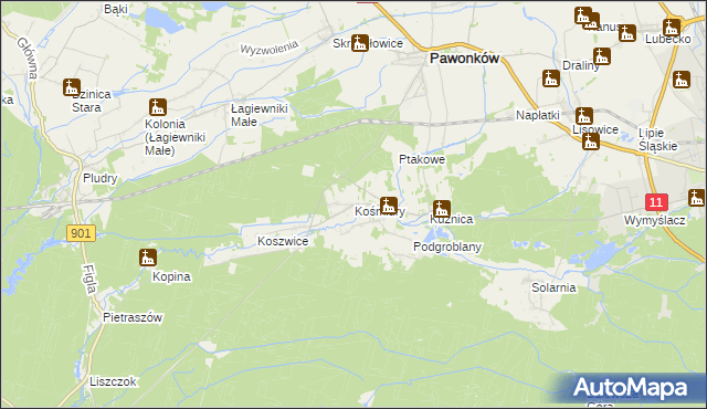 mapa Kośmidry gmina Pawonków, Kośmidry gmina Pawonków na mapie Targeo