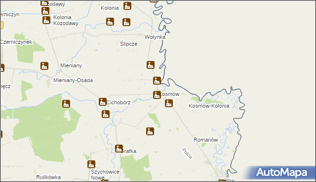 mapa Kosmów gmina Hrubieszów, Kosmów gmina Hrubieszów na mapie Targeo