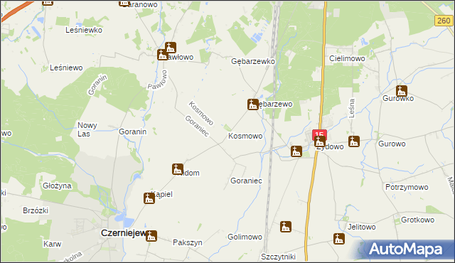 mapa Kosmowo gmina Czerniejewo, Kosmowo gmina Czerniejewo na mapie Targeo